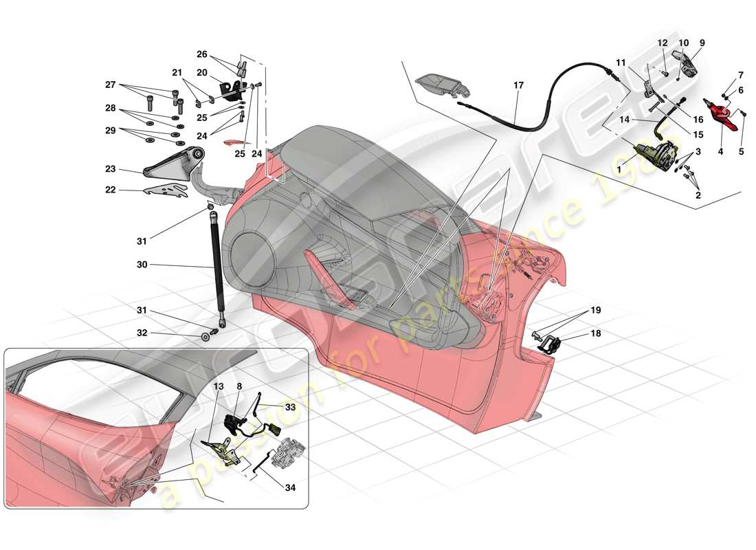 ferrari laferrari (usa) porte - meccanismi di apertura e cerniere schema parte