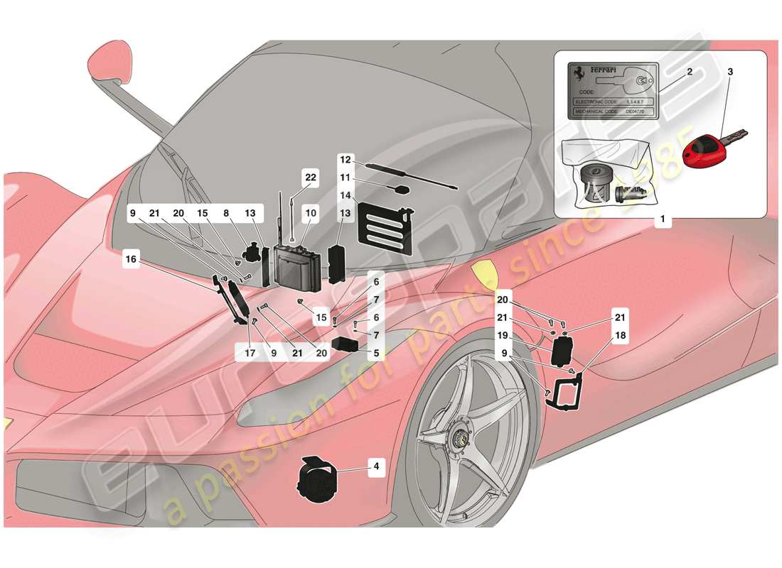 ferrari laferrari (usa) schema delle parti del sistema antifurto