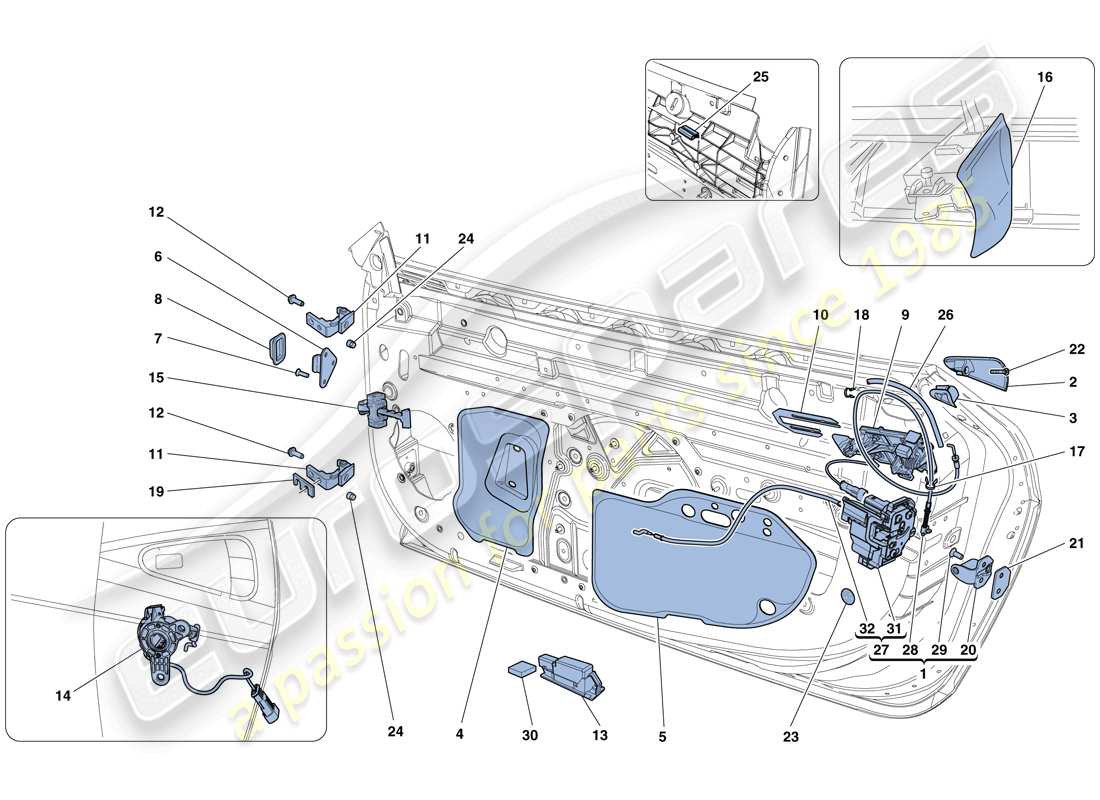 ferrari 458 spider (rhd) porte - meccanismo di apertura e cerniere schema parte