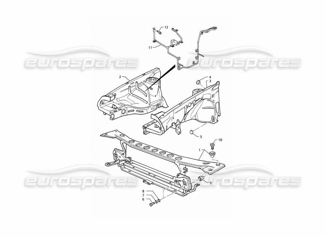 maserati qtp v8 (1998) scocca della carrozzeria: diagramma delle parti del pannello anteriore e dei passaruota interni