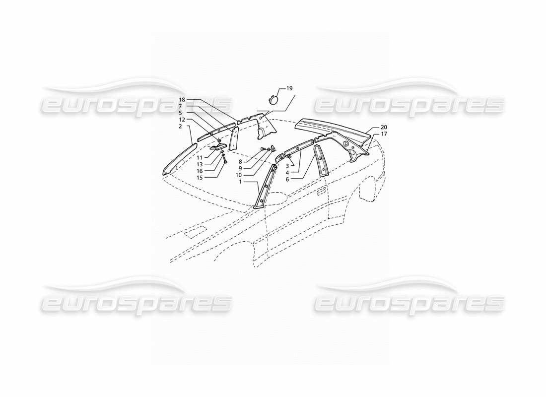 maserati ghibli 2.8 gt (variante) rifiniture interne: pilastri diagramma delle parti