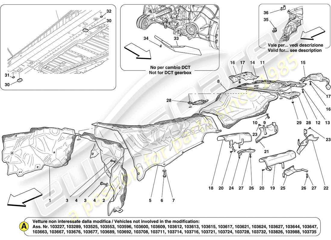 ferrari california (rhd) scudi termici nel veicolo schema delle parti