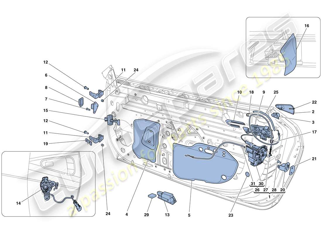 ferrari 458 italia (europe) ante - meccanismo di apertura e cerniere diagramma delle parti