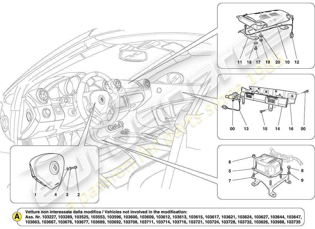 ferrari california (usa) sistema airbag diagramma delle parti
