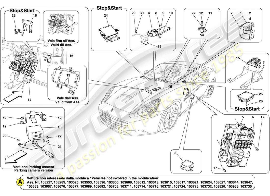 ferrari california (rhd) schema delle parti della centralina elettronica abitacolo