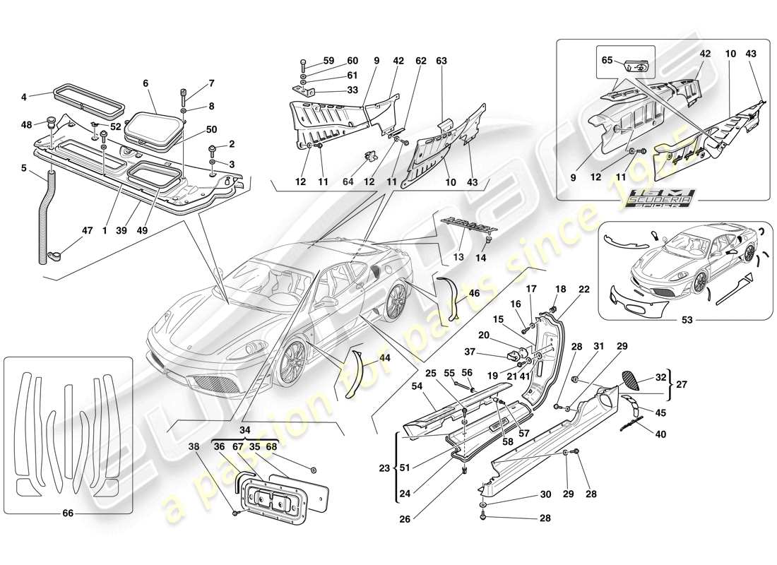 ferrari f430 scuderia (usa) scudi - rivestimento esterno diagramma delle parti