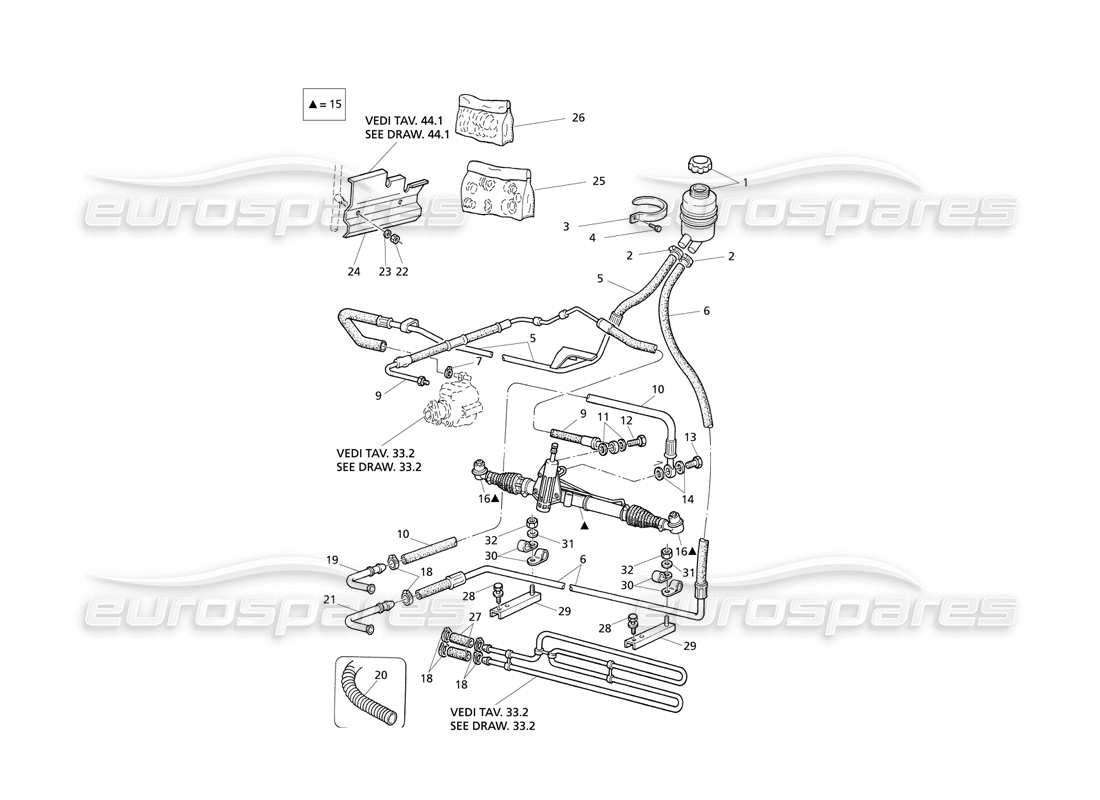 maserati qtp v8 evoluzione schema delle parti del sistema di servosterzo (guida a destra).