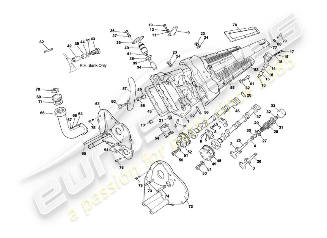 aston martin v8 volante (2000) diagramma delle parti delle teste dei cilindri