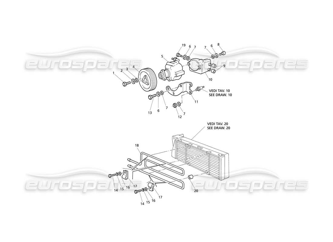 maserati qtp v6 evoluzione schema delle parti della pompa del servosterzo e del radiatore dell'olio