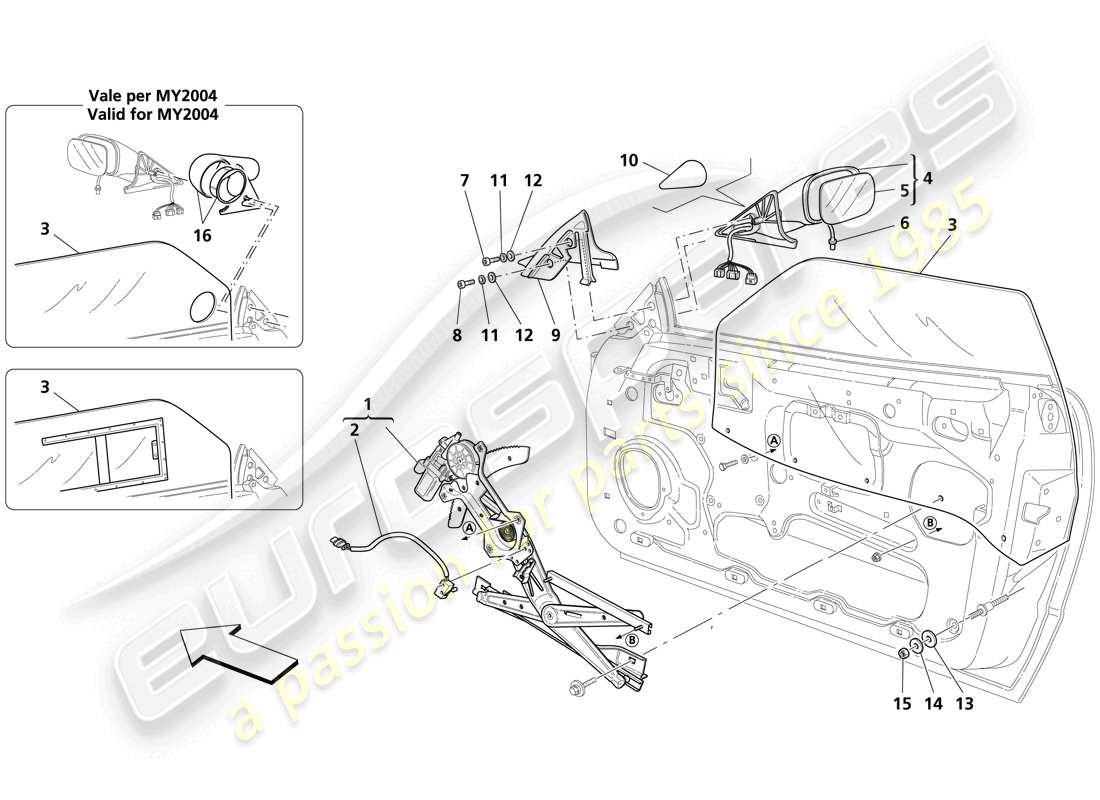 maserati trofeo porte: alzacristallo elettrico e specchietto retrovisore diagramma delle parti