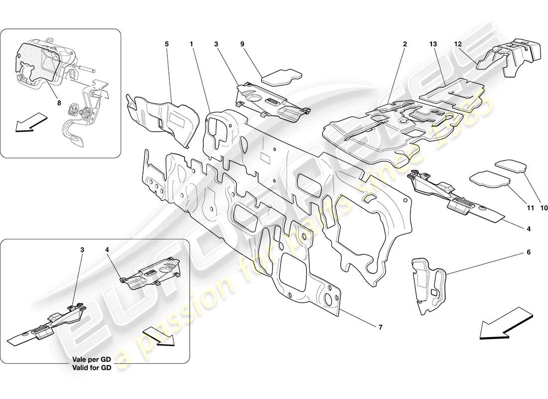 ferrari california (usa) insonorizzazione del veicolo diagramma delle parti