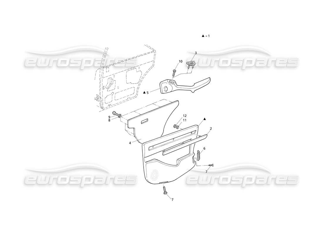 maserati qtp v8 evoluzione rivestimenti interni: diagramma delle parti dei pannelli delle porte posteriori
