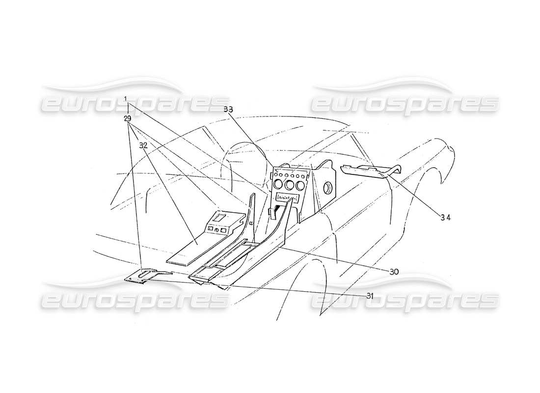 ferrari 330 gtc / 365 gtc (coachwork) schema delle parti della console centrale (serie 1).