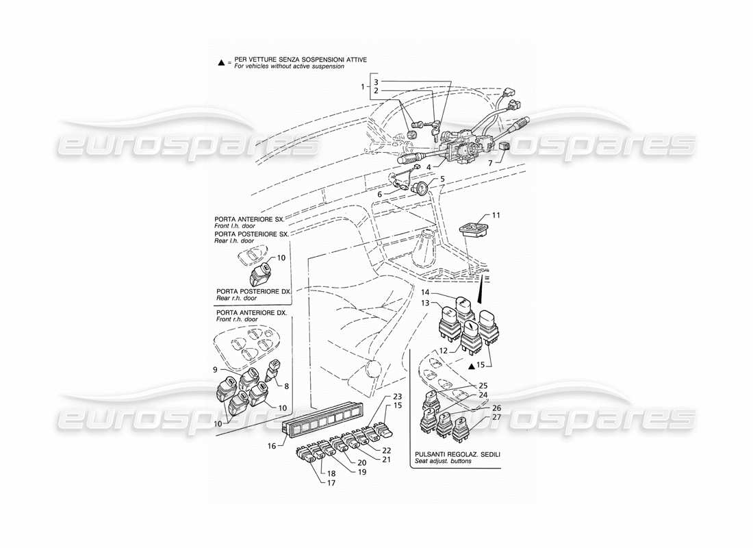 maserati qtp v8 (1998) interruttori e bloccasterzo (rhd) diagramma delle parti