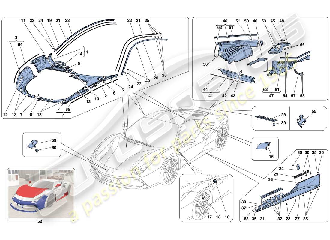 ferrari 488 gtb (europe) scudi - rivestimento esterno diagramma delle parti