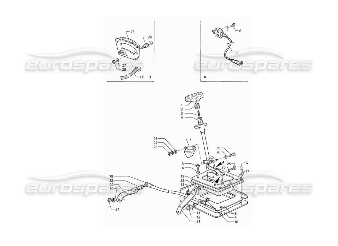 maserati qtp v6 (1996) comandi esterni del cambio automatico diagramma delle parti