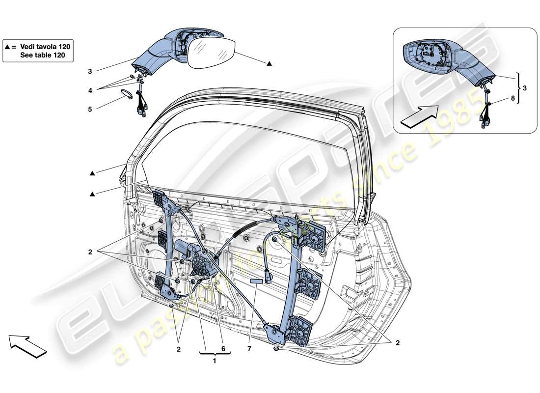 ferrari 488 spider (rhd) porte - alzacristallo elettrico e specchio retrovisore schema delle parti