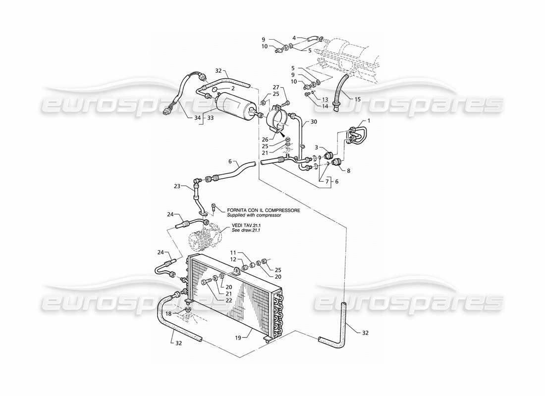 maserati qtp v6 (1996) diagramma delle parti del sistema di climatizzazione (rhd).
