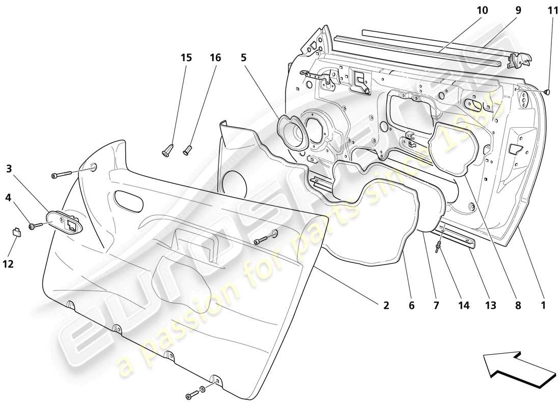 maserati trofeo porte - strutture e rivestimenti diagramma delle parti