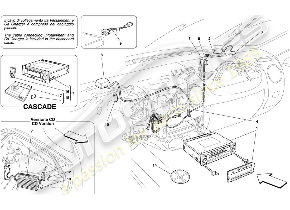 ferrari f430 coupe (rhd) schema delle parti del sistema hi-fi