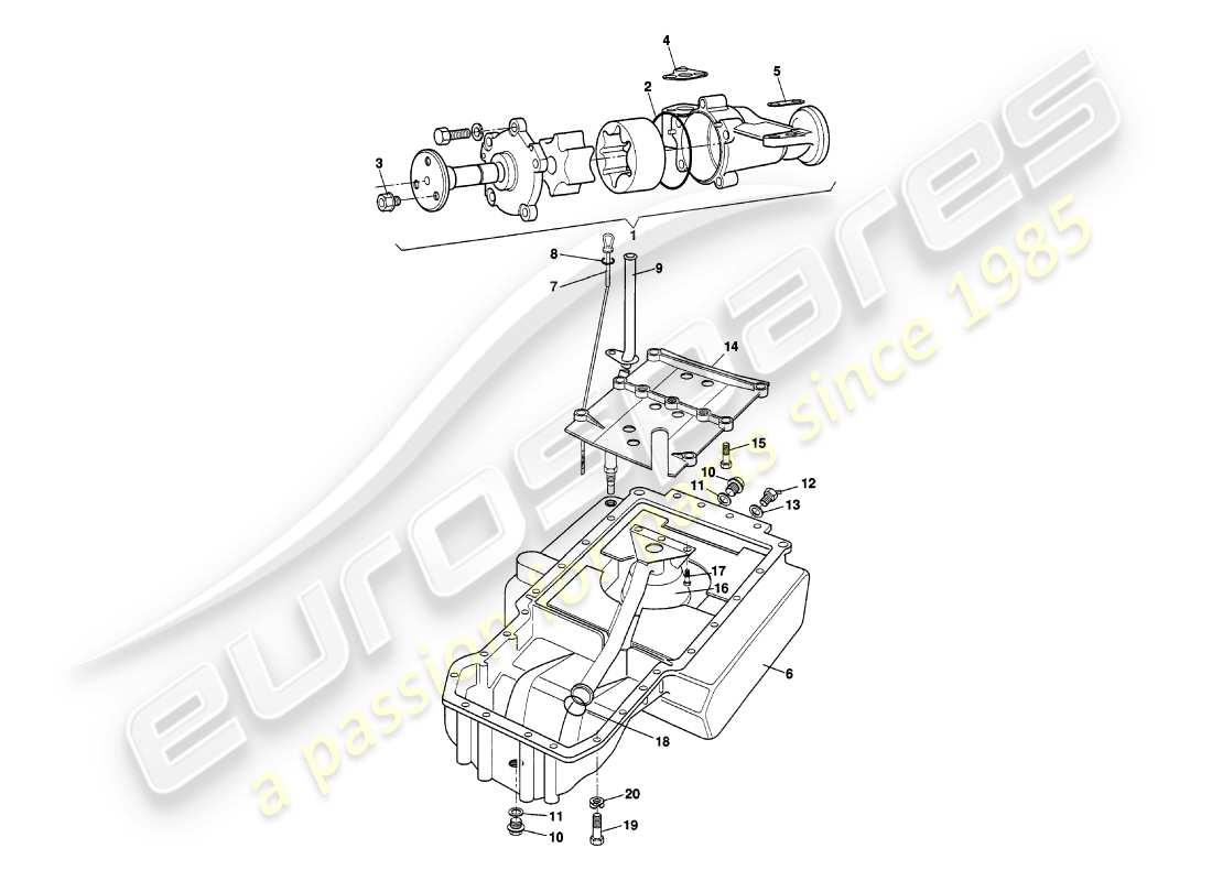 aston martin v8 volante (2000) diagramma delle parti della pompa dell'olio e della coppa
