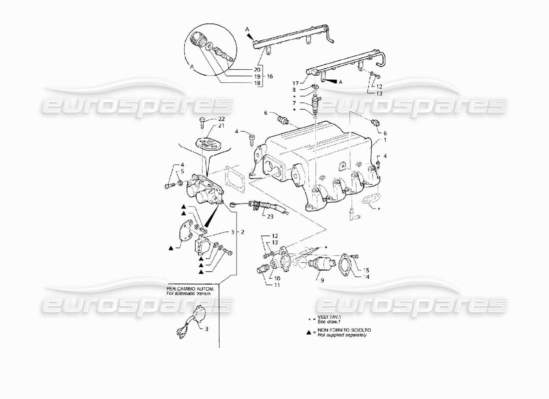 maserati qtp v8 (1998) diagramma delle parti del collettore di aspirazione e del sistema di iniezione (rhd).