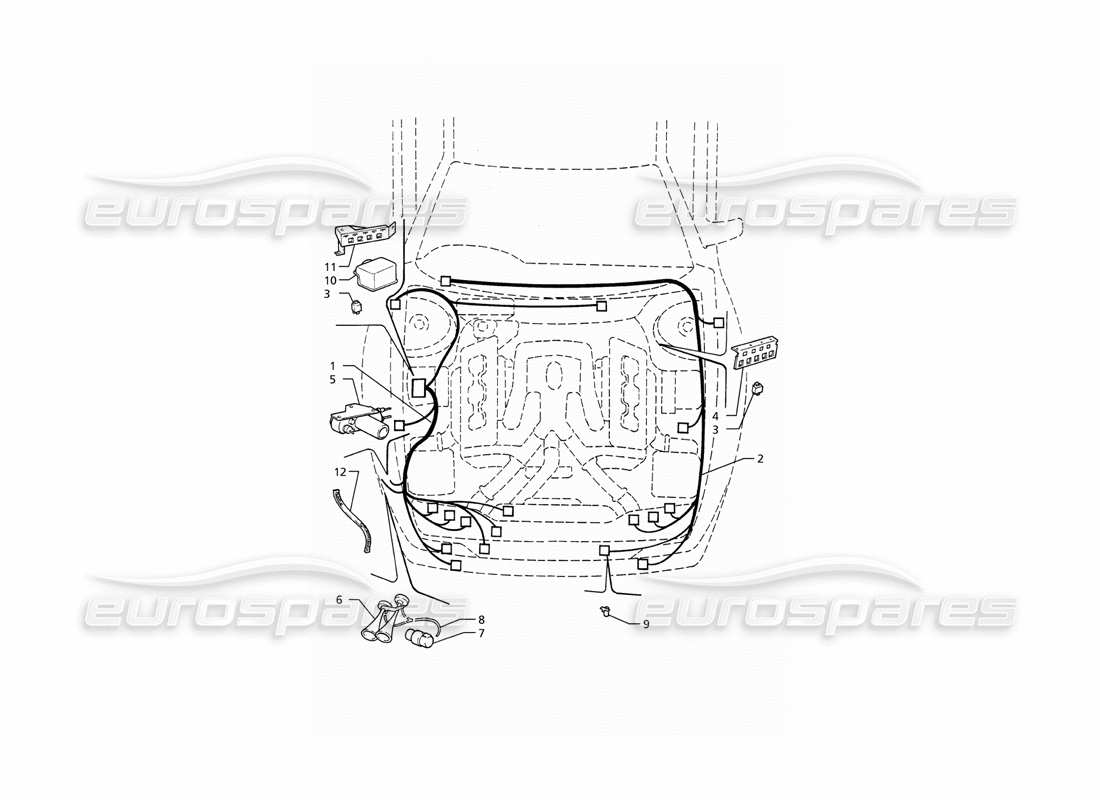 maserati ghibli 2.8 (abs) impianto elettrico: diagramma delle parti del vano motore (guida a destra).