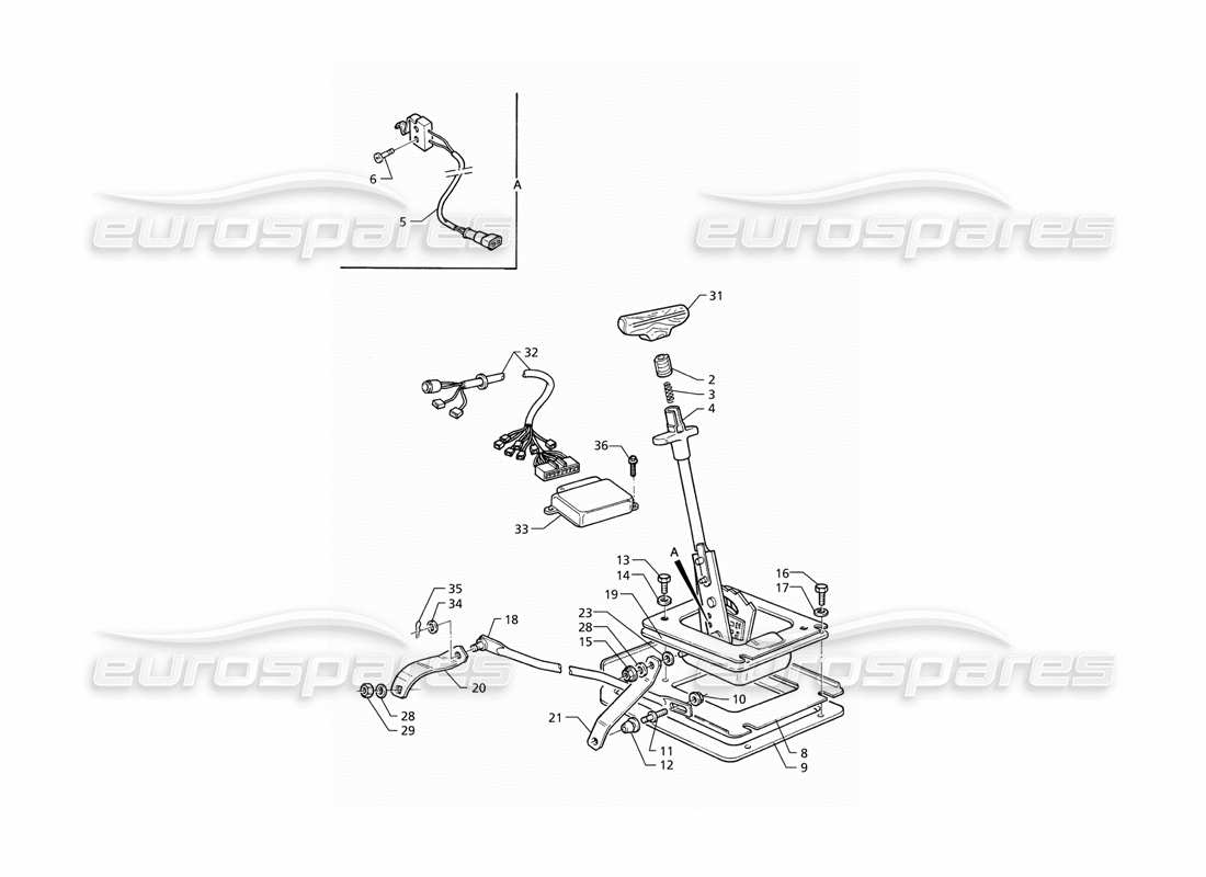 maserati qtp v8 (1998) trasmissione automatica - diagramma delle parti dei comandi esterni