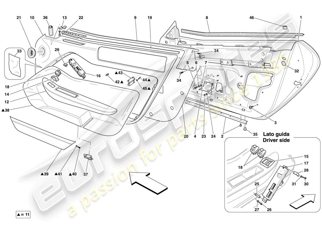 ferrari 599 gto (usa) porte - sottostruttura e rivestimento diagramma delle parti