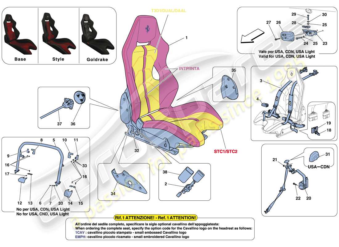 ferrari 458 speciale (rhd) sedile racing e rollbar diagramma delle parti