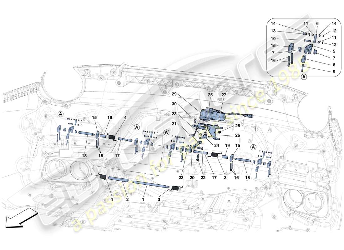 ferrari f12 tdf (rhd) diagramma delle parti aero attivo posteriore