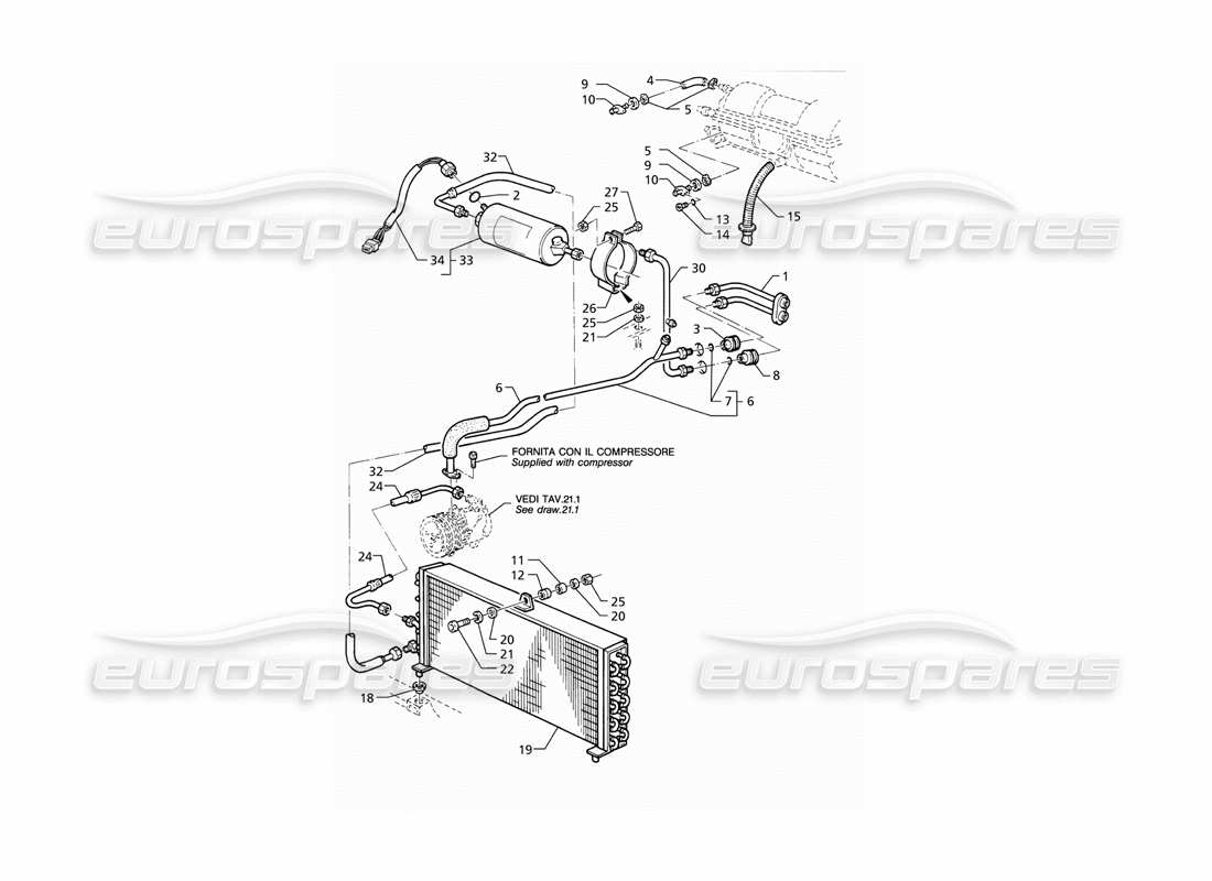 maserati qtp v8 (1998) sistema di climatizzazione (lhd) diagramma delle parti