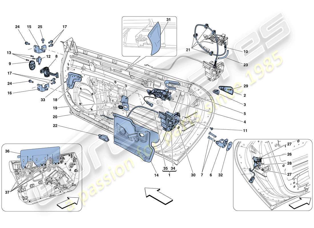 ferrari f12 tdf (usa) porte - meccanismi di apertura e cerniere schema parte