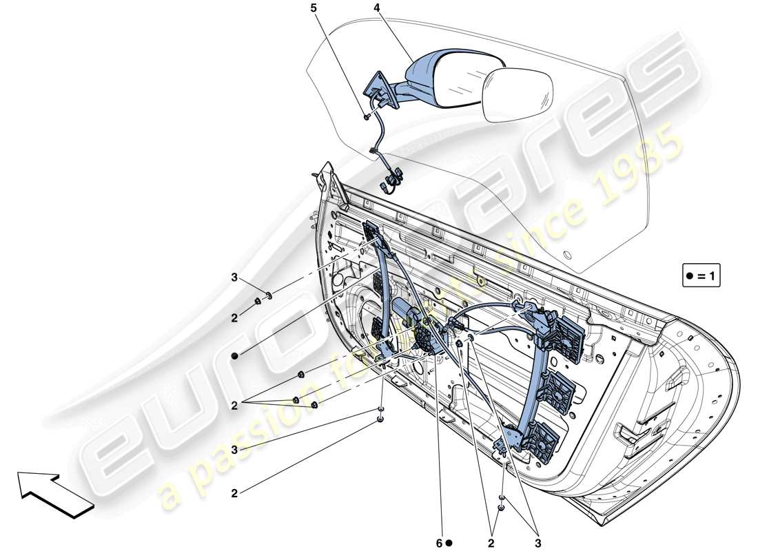 ferrari f12 tdf (rhd) porte - alzacristallo elettrico e specchio retrovisore schema delle parti