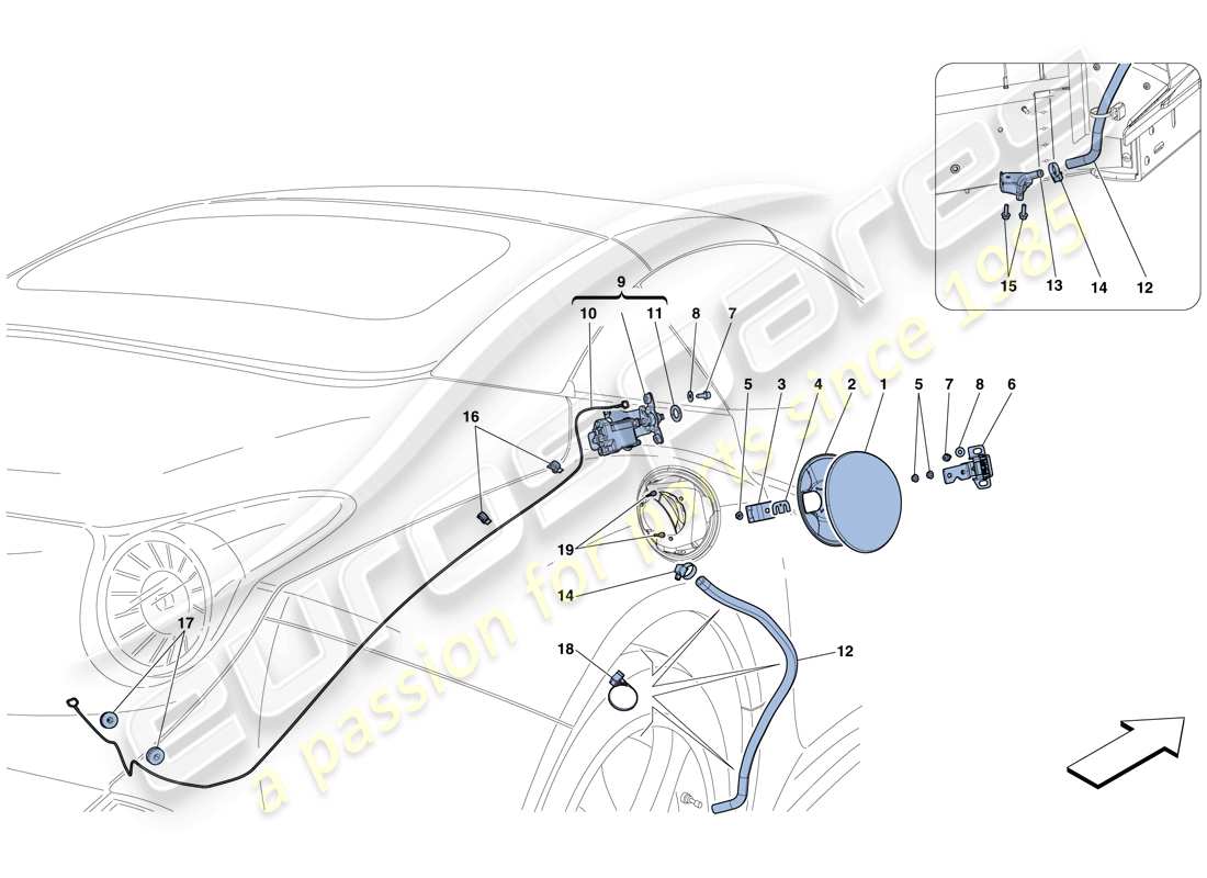 ferrari california t (rhd) sportello e comandi del rifornimento carburante schema delle parti