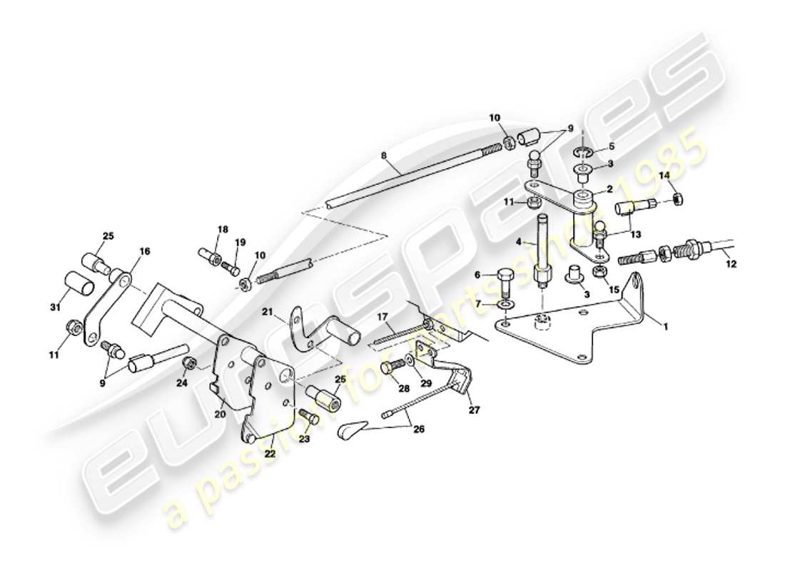 aston martin v8 volante (2000) diagramma delle parti del collegamento e dei controlli dell'acceleratore