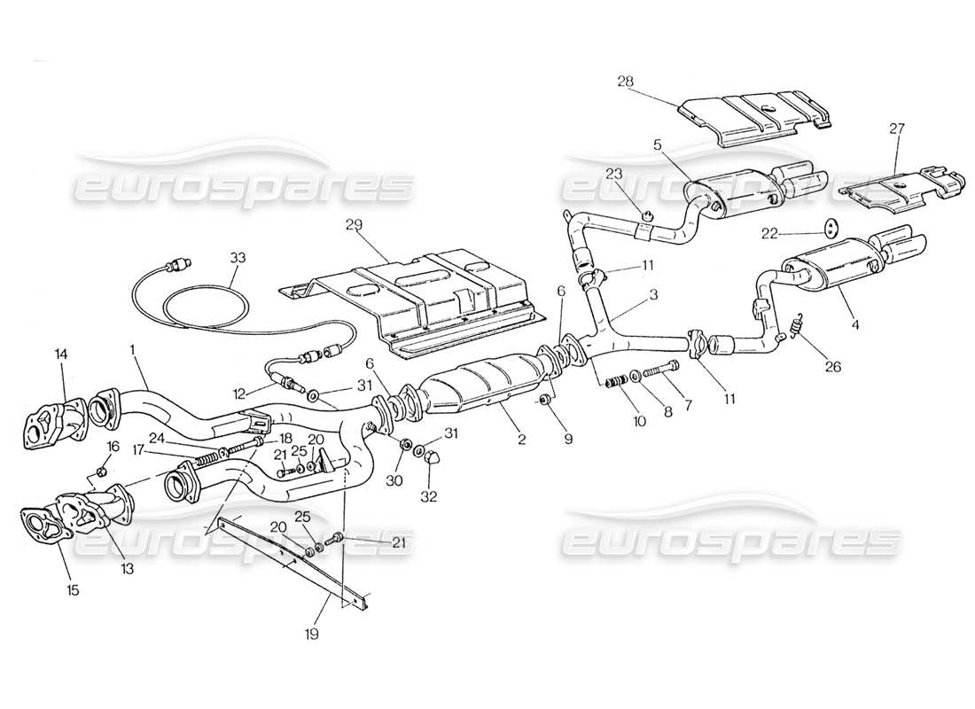 maserati karif 2.8 schema delle parti del sistema di scarico con catalizzatori
