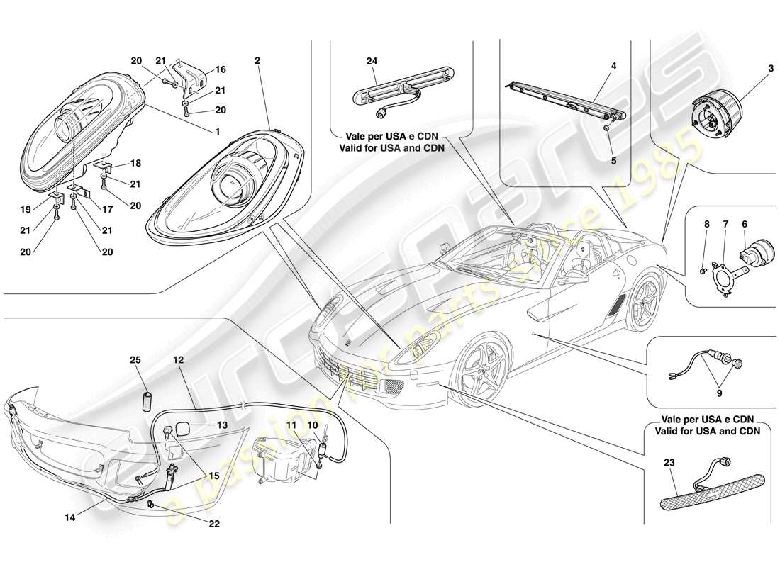 ferrari 599 sa aperta (rhd) fari e fanali posteriori schema delle parti