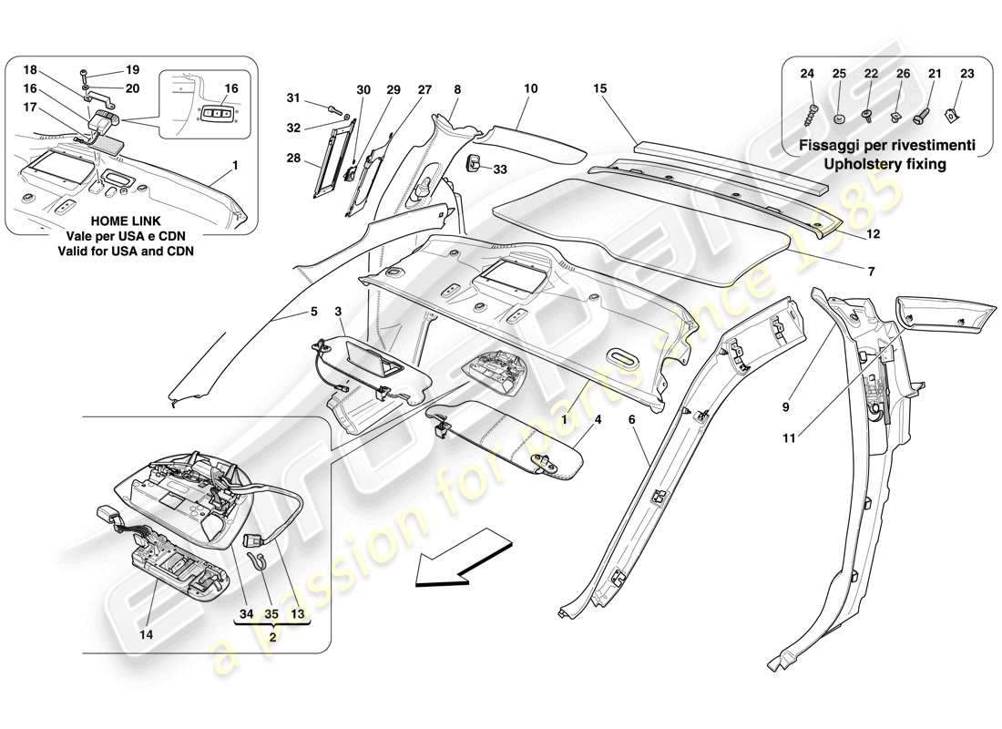 ferrari 599 gtb fiorano (rhd) rivestimento del pieno e accessori diagramma delle parti