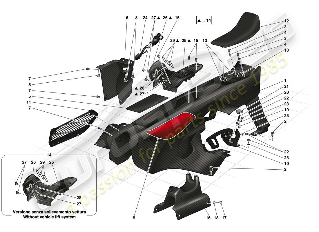 ferrari laferrari (usa) rivestimenti e accessori abitacolo passeggero schema delle parti