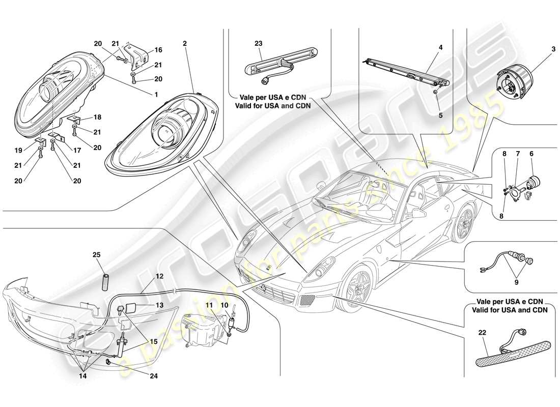 ferrari 599 gtb fiorano (europe) fari e fanali posteriori diagramma delle parti