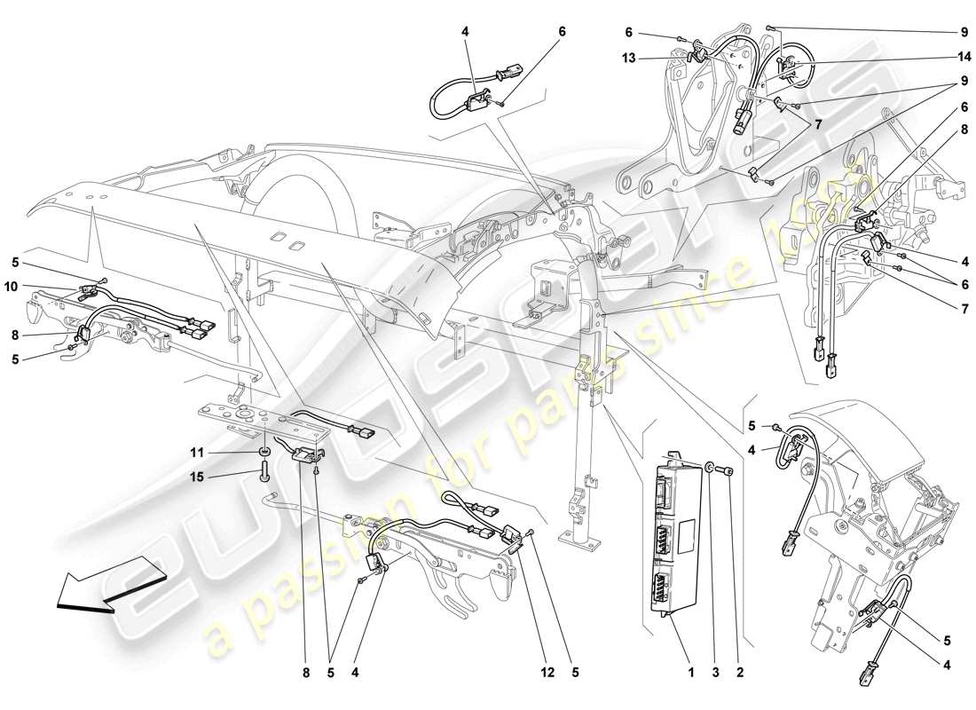 ferrari f430 scuderia (usa) microinterruttore sul tetto e centralina diagramma delle parti