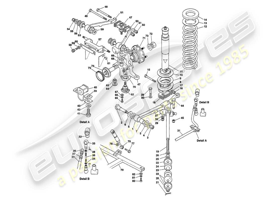 aston martin v8 volante (2000) sospensioni anteriori diagramma delle parti