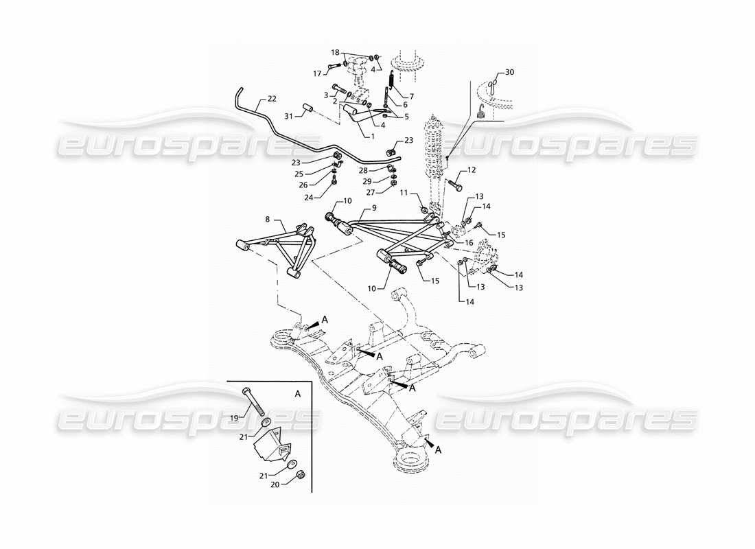maserati ghibli 2.8 gt (variante) schema delle parti della sospensione posteriore e della barra antirollio