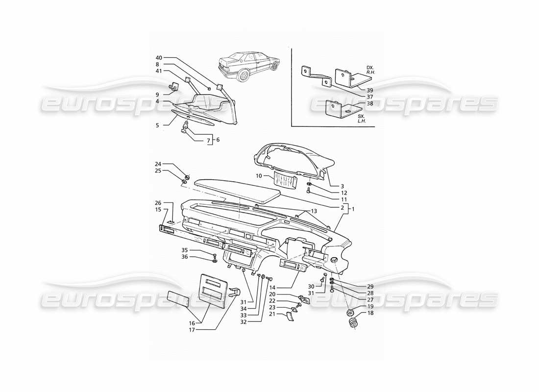 maserati ghibli 2.8 gt (variante) schema delle parti del quadro strumenti (guida a destra).