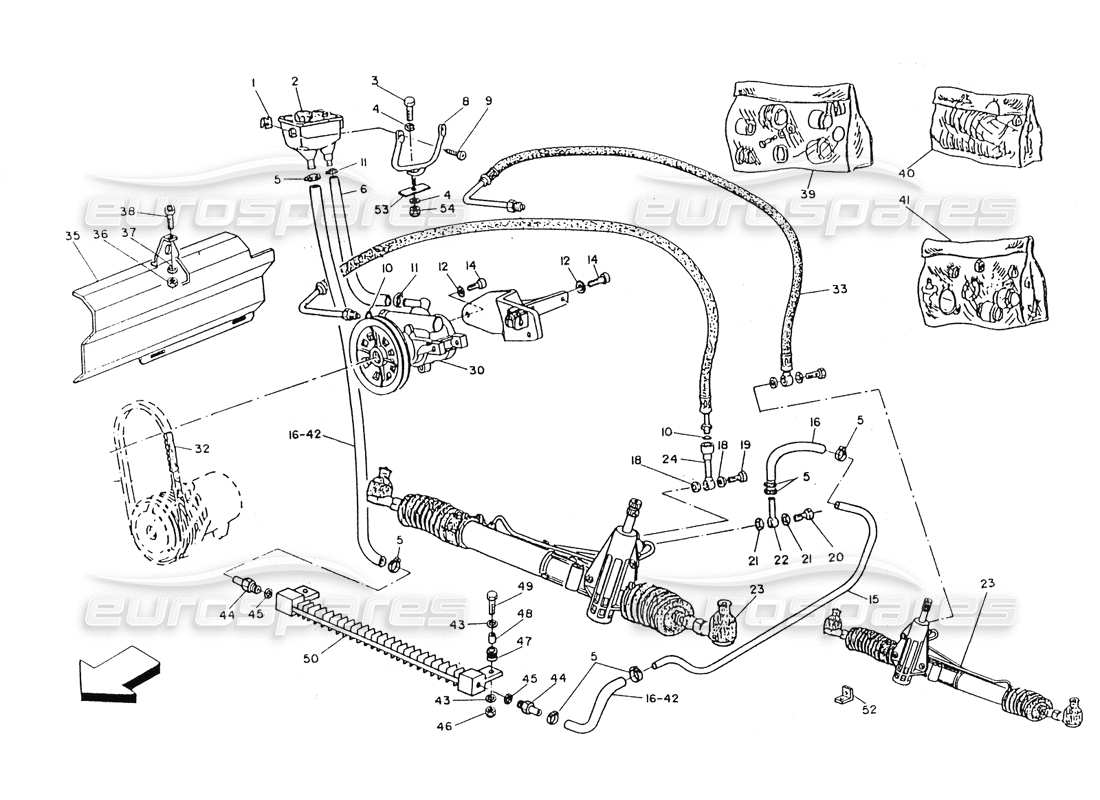 maserati 418 / 4.24v / 430 schema delle parti della scatola del servosterzo con radiatore dell'olio