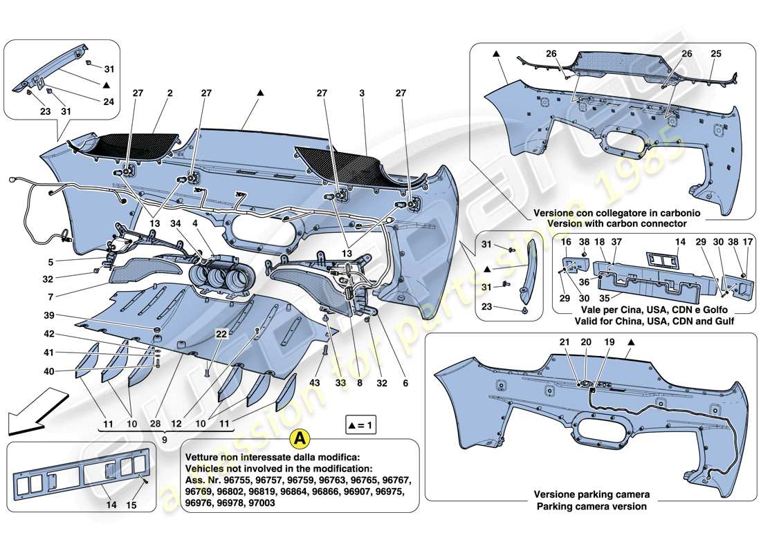 ferrari 458 italia (europe) paraurti posteriore diagramma delle parti