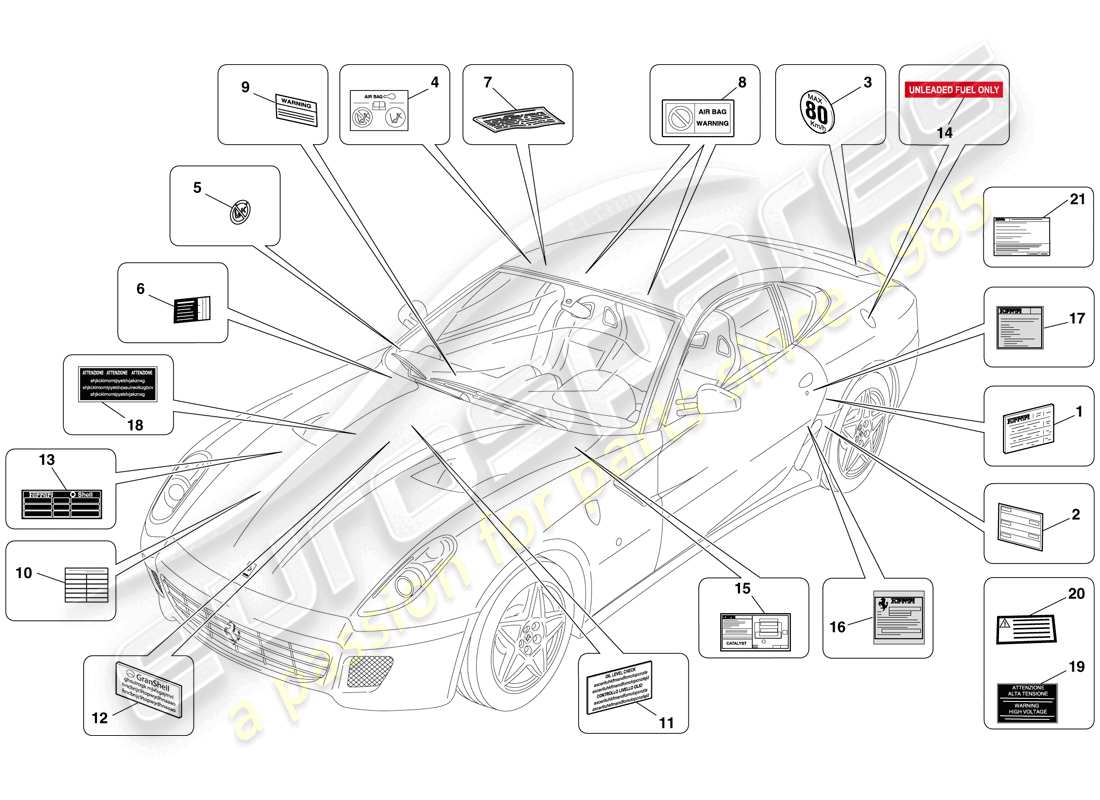 ferrari 599 gtb fiorano (usa) etichette e placche adesive diagramma delle parti