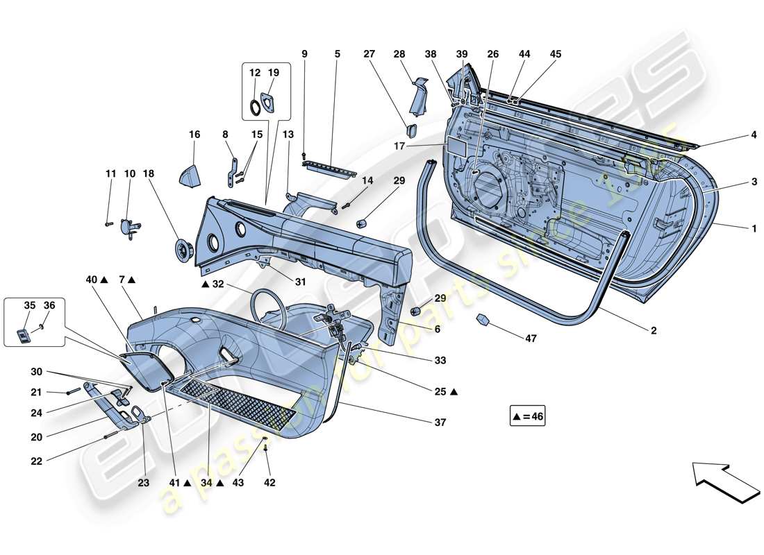 ferrari f12 tdf (usa) porte - sottostruttura e rivestimento schema delle parti