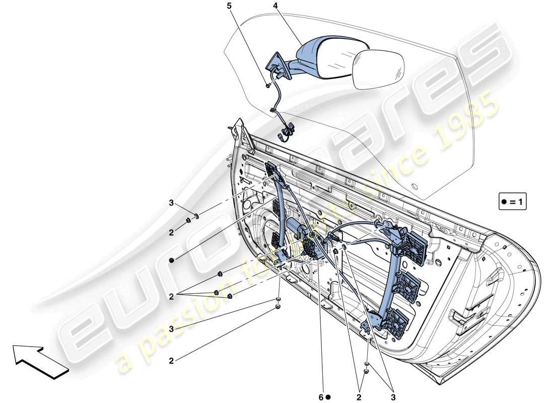 ferrari f12 tdf (europe) porte - alzacristallo elettrico e specchio retrovisore schema delle parti